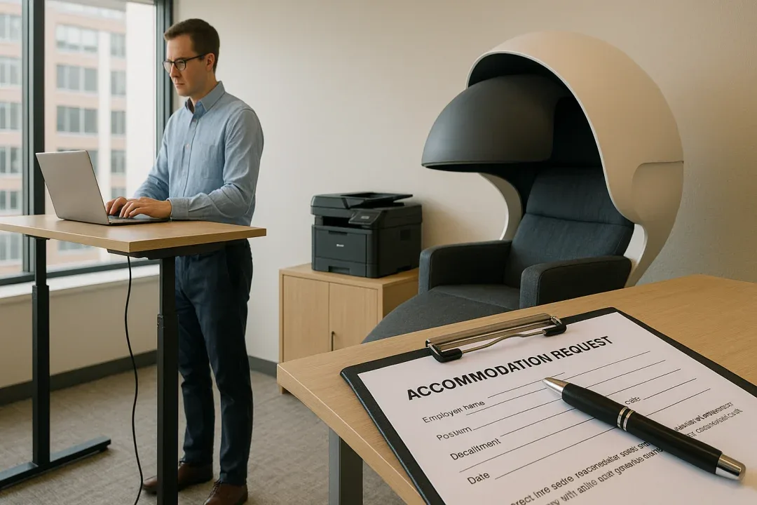 Workplace accommodations for narcolepsy including flexible schedules, nap breaks, and ergonomic setups.