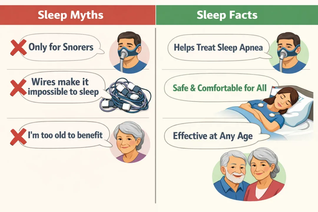 Visual comparison of common sleep assessment myths and facts.