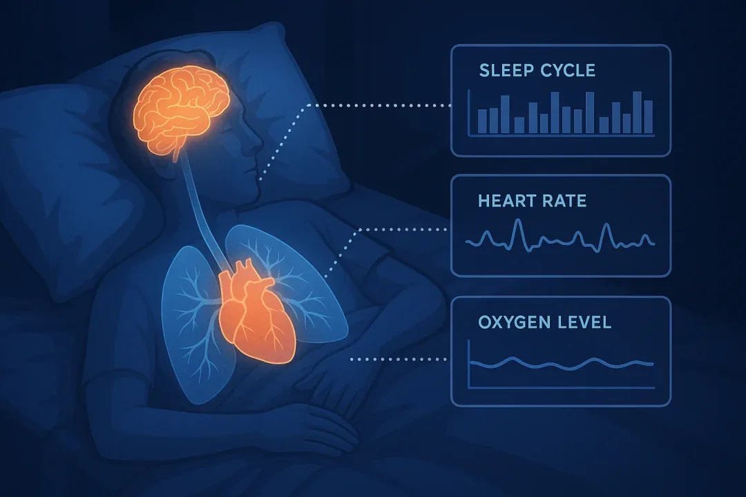 Digital visualization of how sleep affects brain, heart, and body functions.